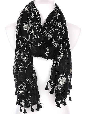 SCARF   FLORAL PATTERN EMBROIDERED  KYF7030BLK - Scarvesnthangs
 - 2