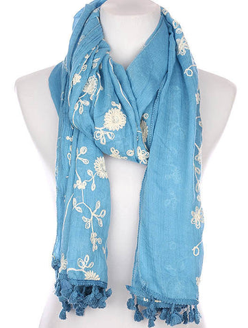 SCARF   FLORAL PATTERN EMBROIDERED  KYF7030BLU - Scarvesnthangs
 - 2