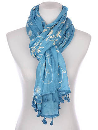 SCARF   FLORAL PATTERN EMBROIDERED  KYF7030BLU - Scarvesnthangs
 - 3
