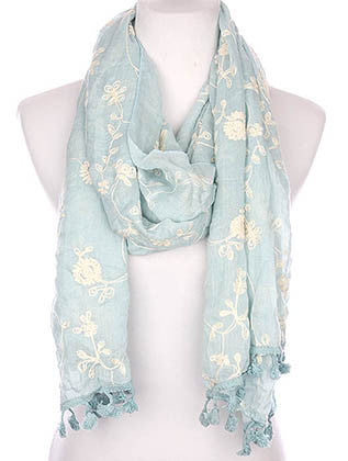 SCARF   FLORAL PATTERN EMBROIDERED  KYF7030LBLU