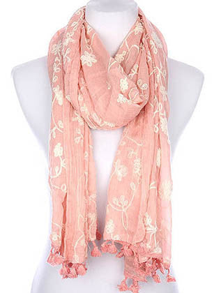 SCARF   FLORAL PATTERN EMBROIDERED  KYF7030PNK