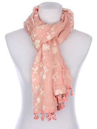 SCARF   FLORAL PATTERN EMBROIDERED  KYF7030PNK - Scarvesnthangs
 - 3
