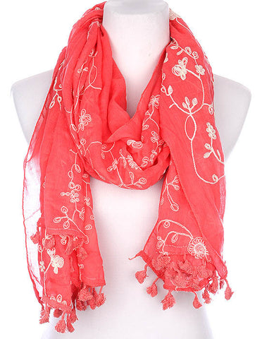 SCARF   FLORAL PATTERN EMBROIDERED  KYF7030RED - Scarvesnthangs
 - 2