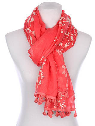 SCARF   FLORAL PATTERN EMBROIDERED  KYF7030RED - Scarvesnthangs
 - 3
