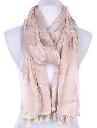 SCARF   FLORAL PATTERN EMBROIDERED  KYF7031BEG