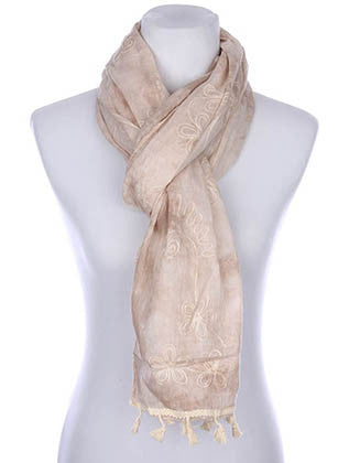 SCARF   FLORAL PATTERN EMBROIDERED  KYF7031BEG - Scarvesnthangs
 - 3