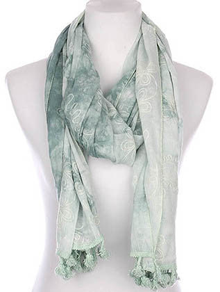 SCARF   FLORAL PATTERN EMBROIDERED  KYF7031GRN