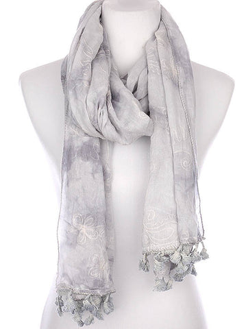 SCARF   FLORAL PATTERN EMBROIDERED  KYF7031GRY - Scarvesnthangs
 - 2