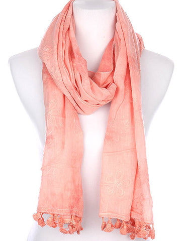 SCARF   FLORAL PATTERN EMBROIDERED  KYF7031PNK - Scarvesnthangs
 - 2