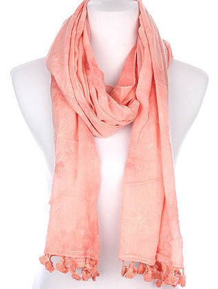 SCARF   FLORAL PATTERN EMBROIDERED  KYF7031PNK