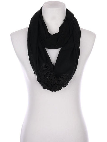 SCARF   CROCHET TRIM  KYF80361BLK - Scarvesnthangs
 - 2
