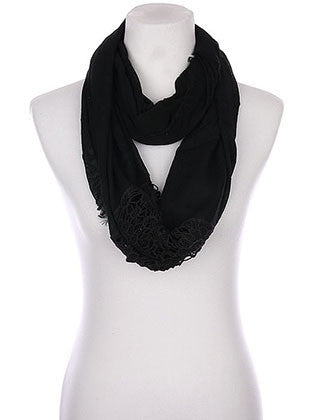 SCARF   CROCHET TRIM  KYF80361BLK