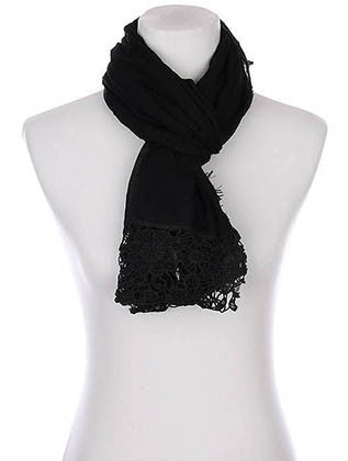 SCARF   CROCHET TRIM  KYF80361BLK - Scarvesnthangs
 - 3