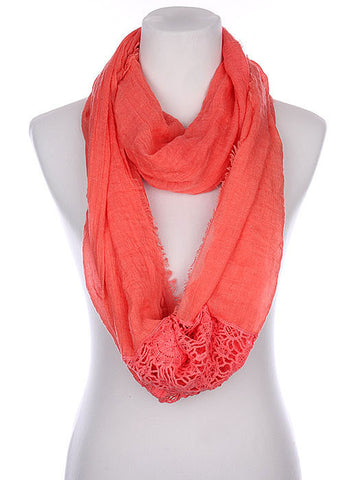 SCARF   CROCHET TRIM  KYF80361PNK - Scarvesnthangs
 - 2