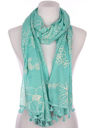 SCARF   FLORAL PATTERN EMBROIDERY  KYF8047MIN - Scarvesnthangs
 - 1