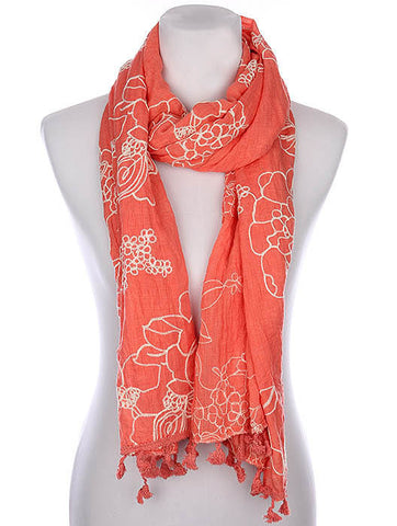 SCARF   FLORAL PATTERN EMBROIDERY  KYF8047ORG - Scarvesnthangs
 - 2