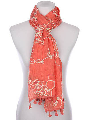 SCARF   FLORAL PATTERN EMBROIDERY  KYF8047ORG - Scarvesnthangs
 - 3