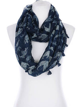 SCARF   ELEPHANT PRINT  KYF99001ETNVY - Scarvesnthangs
 - 1