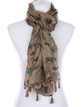 SCARF   ELEPHANT PRINT  KYF99001TBRO - Scarvesnthangs
 - 3