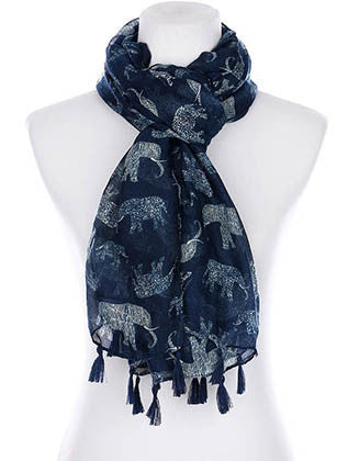 SCARF   ELEPHANT PRINT  KYF99001TNVY - Scarvesnthangs
 - 3