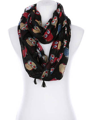 SCARF   OWL PRINT  KYF99002ETBLK - Scarvesnthangs
 - 1