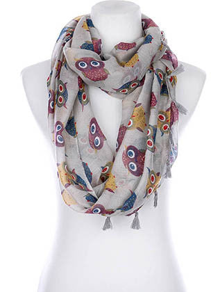 SCARF   OWL PRINT  KYF99002ETLGRY - Scarvesnthangs
 - 1