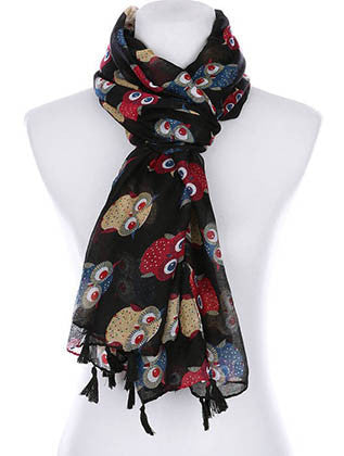 SCARF   OWL PRINT  KYF99002TBLK - Scarvesnthangs
 - 3