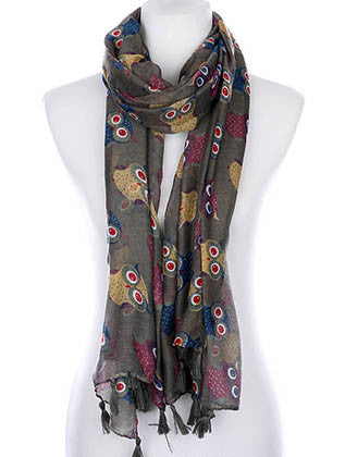 SCARF   OWL PRINT  KYF99002TGRY - Scarvesnthangs
 - 1