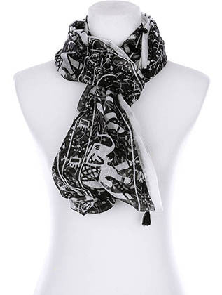 SCARF   ELEPHANT PRINT  KYF99004ETBLK - Scarvesnthangs
 - 3