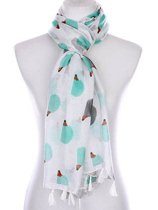 SCARF   HEDGEHOG PRINT  KYF99006TWHT - Scarvesnthangs
 - 3
