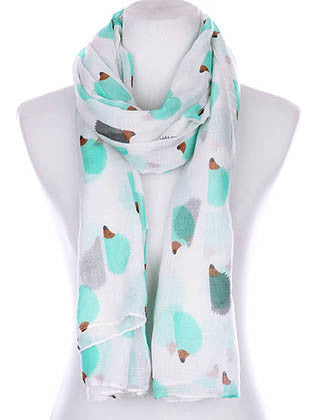 SCARF   HEDGEHOG PRINT  KYF99006WHT - Scarvesnthangs
 - 1