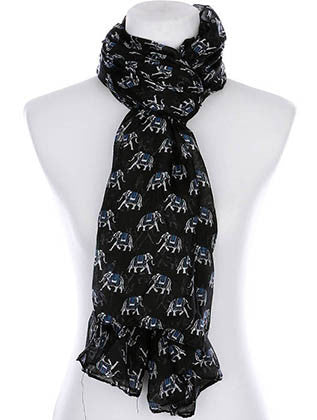 SCARF   ELEPHANT PRINT  KYF99007BLK - Scarvesnthangs
 - 3