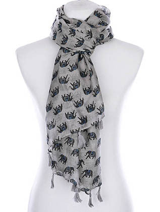 SCARF   ELEPHANT PRINT  KYF99007TGRY - Scarvesnthangs
 - 3