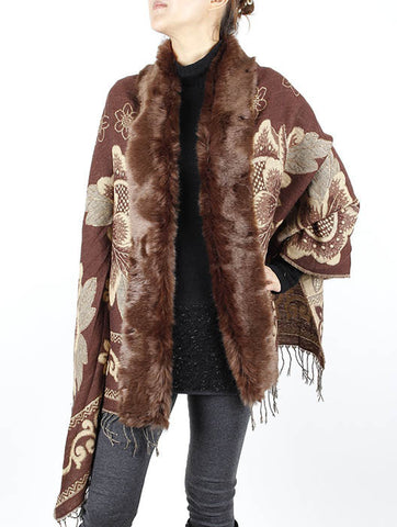 SCARF   FAUX FUR TRIM  SGF1007BRO - Scarvesnthangs
 - 2