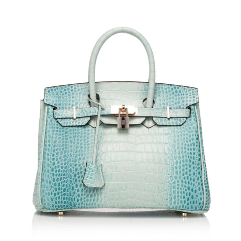 Blue leather tote