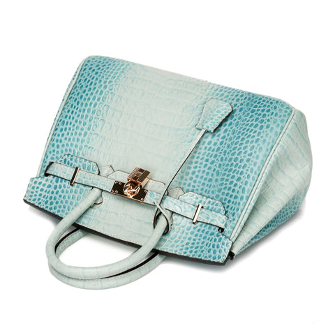 Blue leather tote